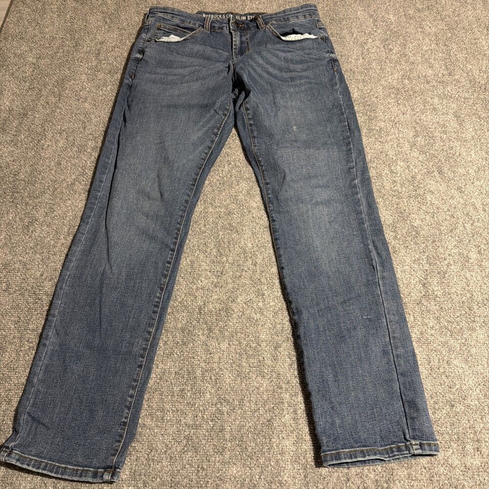 Roebuck & Co Premium Slim Straight Leg Jeans Mens 32x32 Blue Stretch Pockets